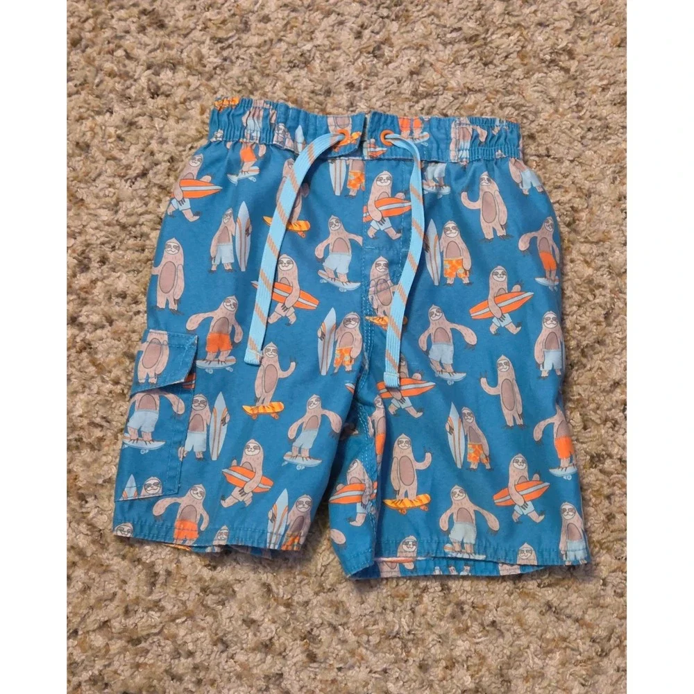 L.L. Bean Sloth‎ Surfboard Print Swim Trunks Youth Size 3T Multicolor
